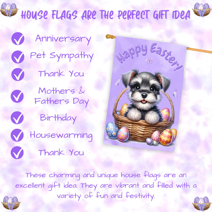 Schnauzer Easter Dog House Flag With Eggs Spring Home Decoration Gifts for Dad 28x40 Inch Double-Sided