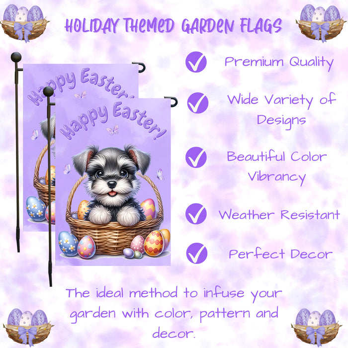 Schnauzer Dog Lover Easter Garden Flag Puppy Eggs Spring Outdoor Yard Décor 12x18 Inch Single Side and Double Sided