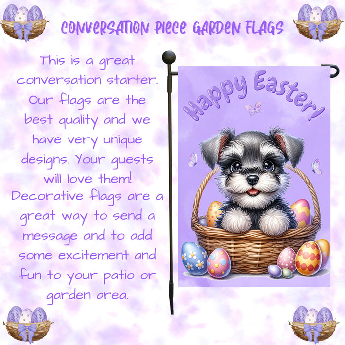 Schnauzer Dog Lover Easter Garden Flag Puppy Eggs Spring Outdoor Yard Décor 12x18 Inch Single Side and Double Sided