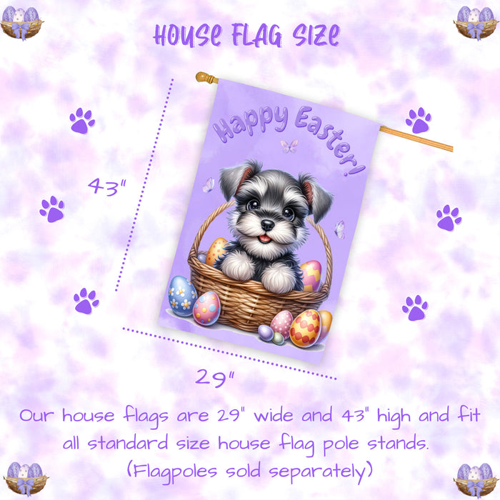 Schnauzer Easter Dog House Flag With Eggs Spring Home Decoration Gifts for Dad 28x40 Inch Double-Sided