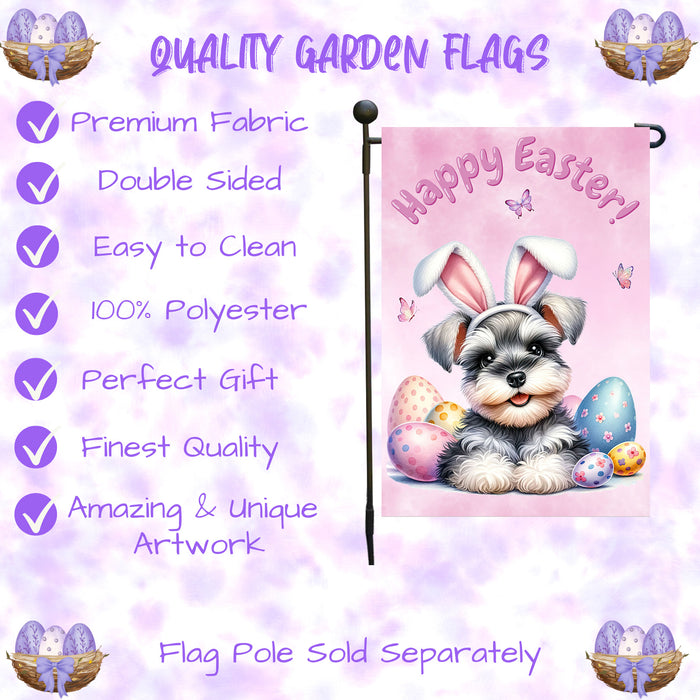Schnauzer Happy Easter Puppy Garden Flag Eggs Spring Outdoor Yard Lawn Décor 12x18 Inch Single Side and Double Sided