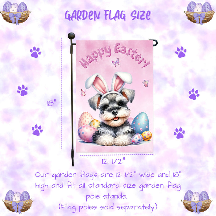 Schnauzer Happy Easter Puppy Garden Flag Eggs Spring Outdoor Yard Lawn Décor 12x18 Inch Single Side and Double Sided