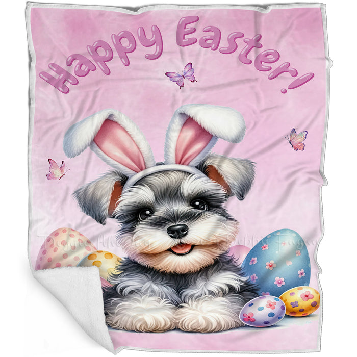 Easter Egg Hunt Miniature Schnauzer with Bunny Ears Happy Easter Holiday Blanket, EGHNTBLNKTDG00068