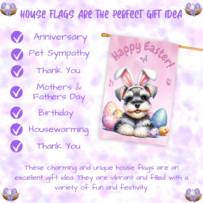 Schnauzer Easter Dog House Flag Spring Yard Decor Home Outdoor Decor Flag 28x40 Inch Double-Sided