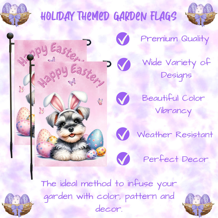Schnauzer Happy Easter Puppy Garden Flag Eggs Spring Outdoor Yard Lawn Décor 12x18 Inch Single Side and Double Sided