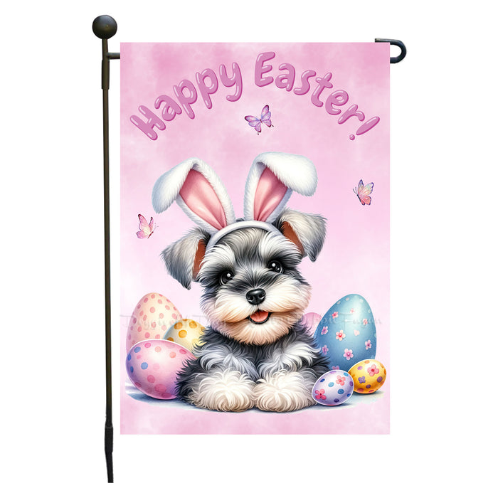 Schnauzer Happy Easter Puppy Garden Flag Eggs Spring Outdoor Yard Lawn Décor 12x18 Inch Single Side and Double Sided