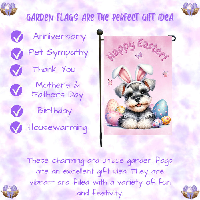 Schnauzer Happy Easter Puppy Garden Flag Eggs Spring Outdoor Yard Lawn Décor 12x18 Inch Single Side and Double Sided