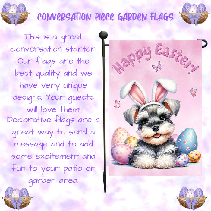 Schnauzer Happy Easter Puppy Garden Flag Eggs Spring Outdoor Yard Lawn Décor 12x18 Inch Single Side and Double Sided