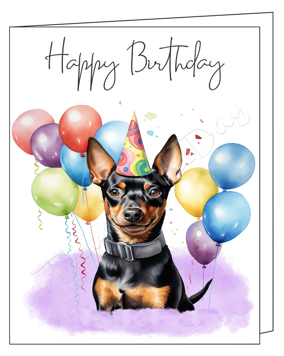 Happy Birthday Greeting Cards Miniature Pinscher - Cute Note Cards for Dog Lovers - Blank Inside Envelope Included, GCHB00207