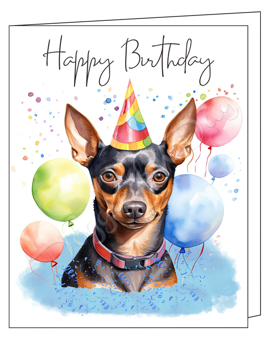 Happy Birthday Greeting Cards Miniature Pinscher - Cute Note Cards for Dog Lovers - Blank Inside Envelope Included, GCHB00208