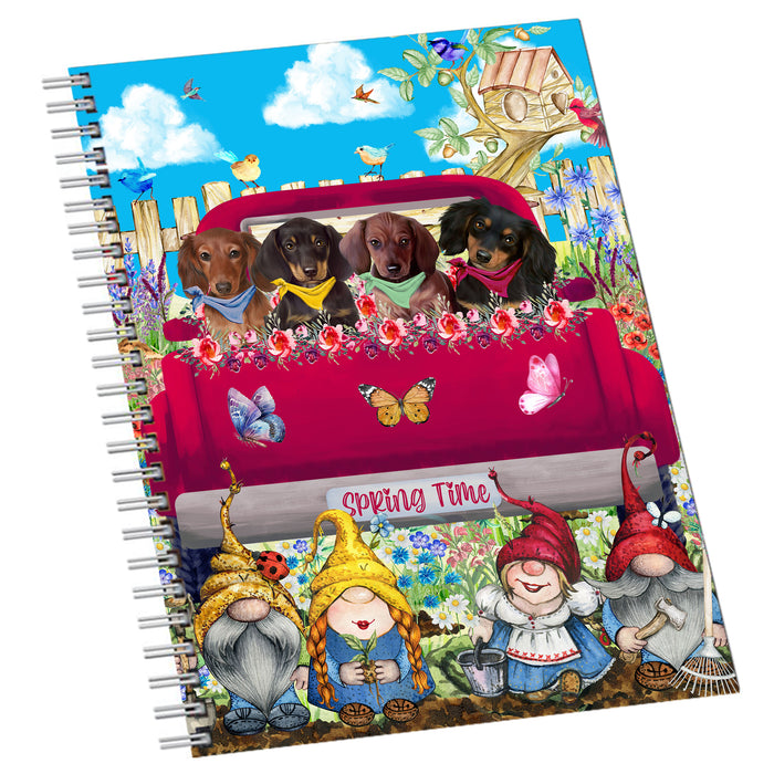 Dachshund Dogs Flower Explosion with Gnomes Pink Truck Notebook