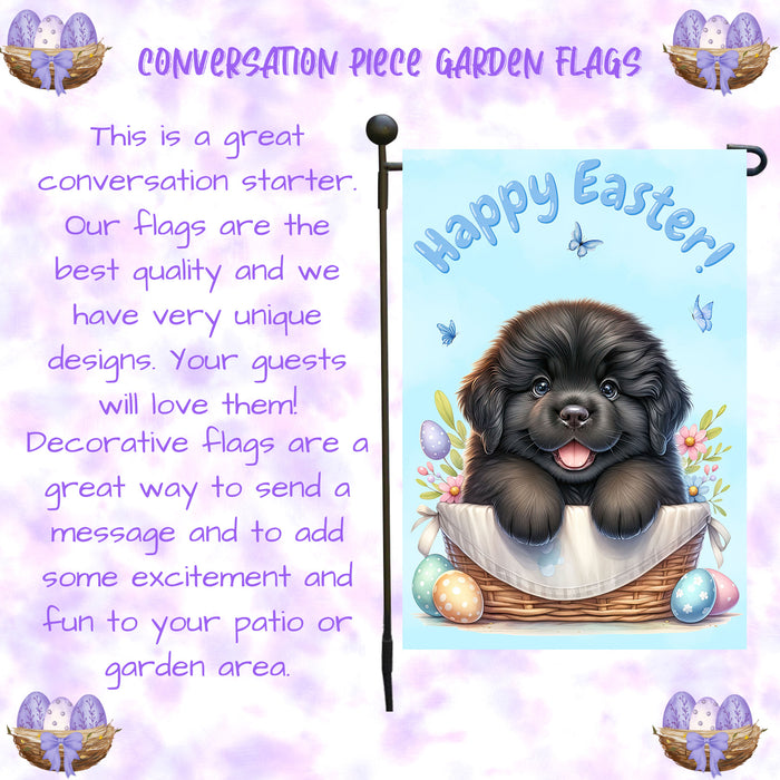 Newfoundland Dog Spring Easter Garden Flag Puppy Eggs Outdoor Yard Decor Gift 12x18 Inch Single Side and Double Sided