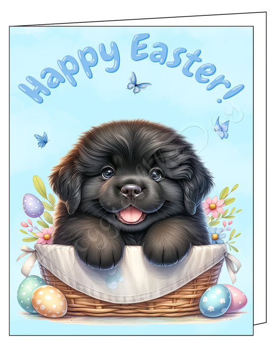 Happy Easter Newfoundland 2 Greeting Cards, Spring Holiday Notecards Blank Inside Envelopes Included, Unique Easter Egg Cards for Dog Lovers
