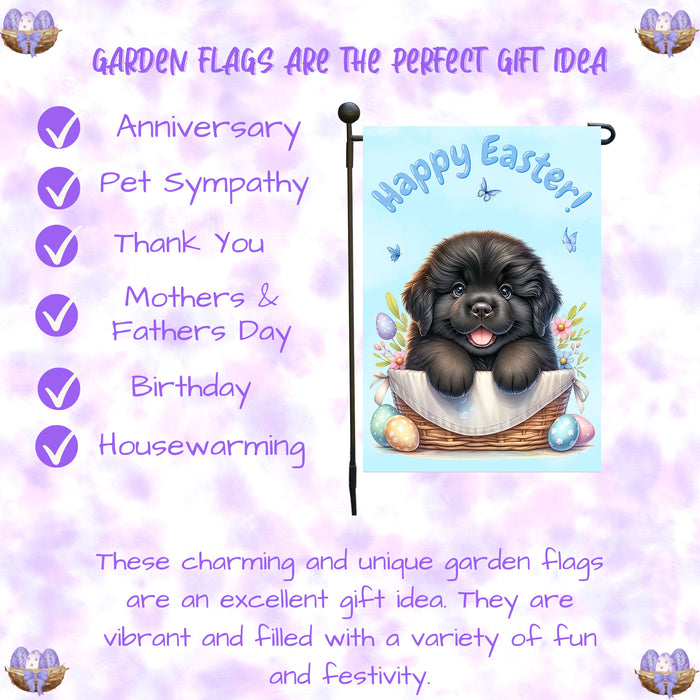 Newfoundland Dog Spring Easter Garden Flag Puppy Eggs Outdoor Yard Decor Gift 12x18 Inch Single Side and Double Sided