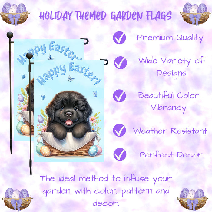 Newfoundland Dog Spring Easter Garden Flag Puppy Eggs Outdoor Yard Decor Gift 12x18 Inch Single Side and Double Sided