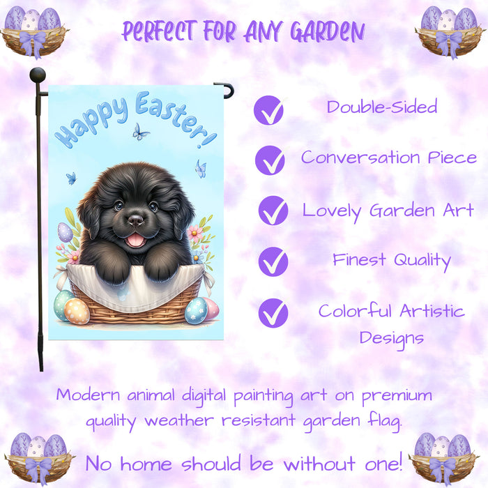Newfoundland Dog Spring Easter Garden Flag Puppy Eggs Outdoor Yard Decor Gift 12x18 Inch Single Side and Double Sided