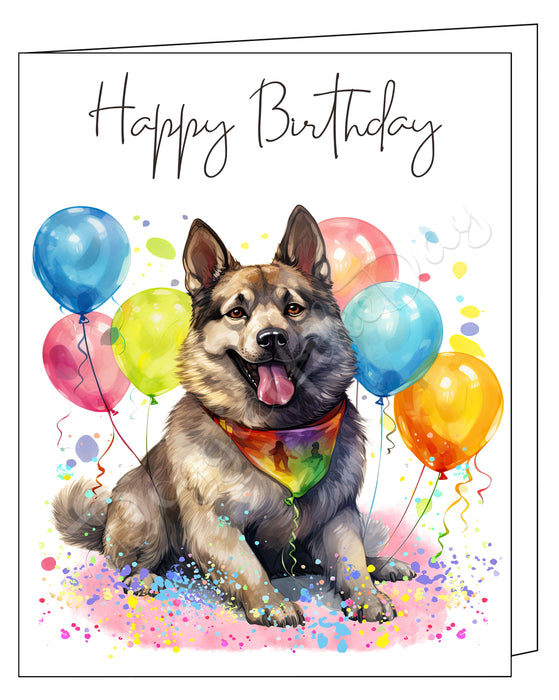 Happy Birthday Greeting Cards Norwegian Elkhound - Cute Note Cards for Dog Lovers - Blank Inside Envelope Included, GCHB00216