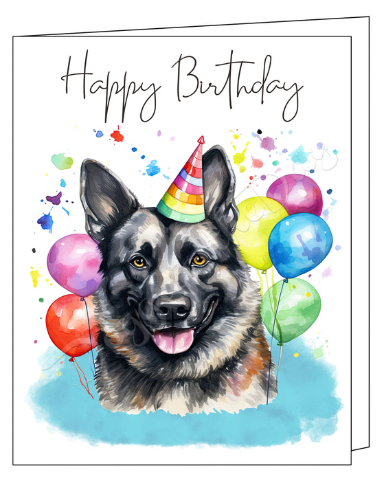 Happy Birthday Greeting Cards Norwegian Elkhound - Cute Note Cards for Dog Lovers - Blank Inside Envelope Included, GCHB00218