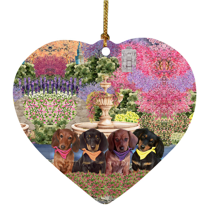 Floral Park Dachshund Dog Heart Christmas Ornament