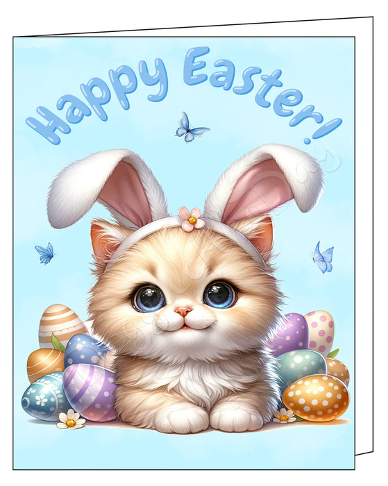 Happy Easter Orange Cat Greeting Cards, Spring Holiday Notecards Blank Inside Envelopes Included, Unique Easter Egg Cards for Cat Lovers