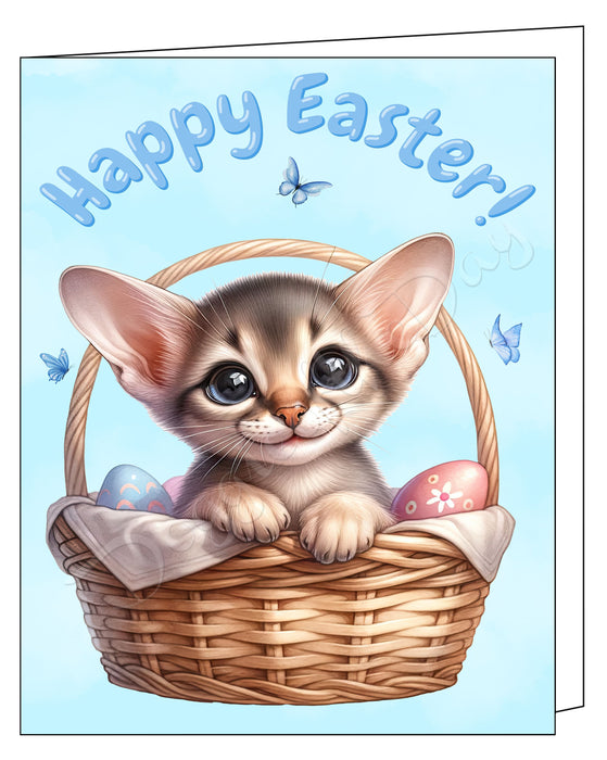 Happy Easter Oriental Shorthair Cat Greeting Cards, Spring Holiday Notecards Blank Inside Envelopes Included, Unique Easter Egg Cards for Cat Lovers