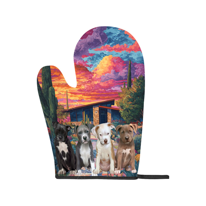“From Snouts to Sizzle” – Arizona Cactus & Pit Bull Oven Mitts + Pot Holder Set: Kitchen Gloves for Cooking with Potholders, Custom, Personalized, Dog Lovers Gift