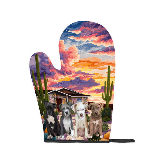 “Cactus Cooks & Canine Looks” – Pit Bull Dogs with Desert Charm Oven Mitts + Pot Holder Set: Kitchen Gloves for Cooking with Potholders, Custom, Personalized, Dog Lovers Gift