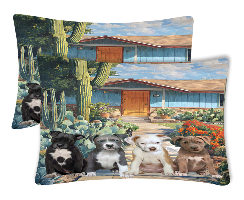 “Snouts in the Southwest” – Pit Bull Dogs & Cactus Decorative Pillow Cases