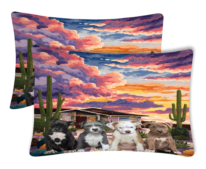 “Wild Hearts & Wagging Tails” – Arizona Cactus & Pit Bull Dogs Pillow Cases