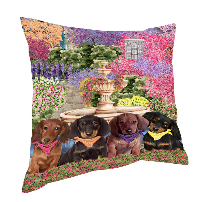 Floral Park Dachshund Dog Pillow with Top Quality High-Resolution Images - Ultra Soft Pet Pillows for Sleeping - Reversible & Comfort - Cushion for Sofa Couch Bed - 100% Polyester