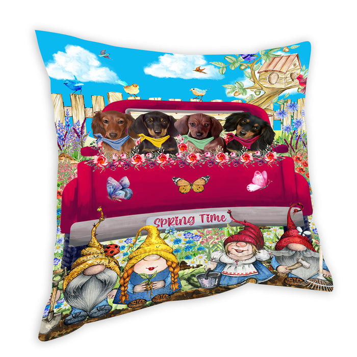 Dachshund Dogs Flower Explosion with Gnomes Pink Truck Pillow with Top Quality High-Resolution Images - Ultra Soft Pet Pillows for Sleeping - Reversible & Comfort - Ideal Gift for Dog Lover - Cushion for Sofa Couch Bed - 100% Polyester