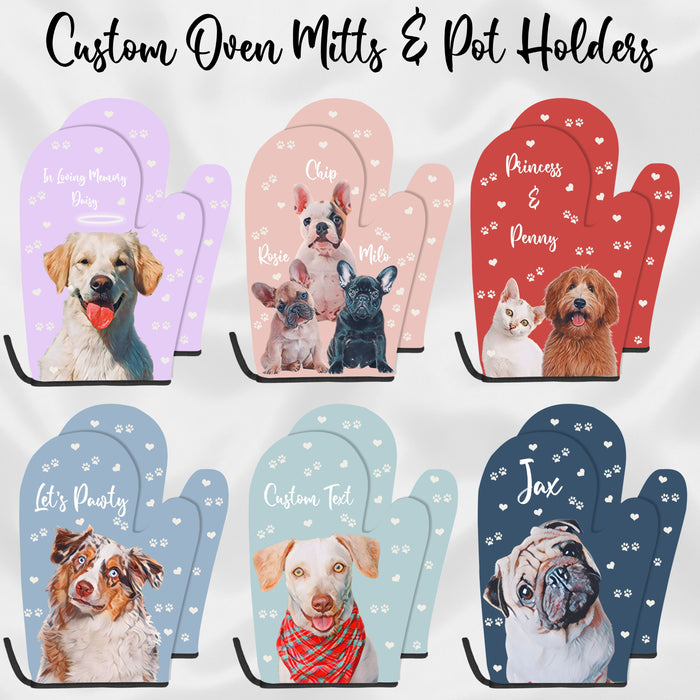Customized Oven Mitts, Cute Dog and Cat Photo on Custom Pot Holders, Personalized Pet Lovers Kitchen Accessory Gift for Dad and Mom