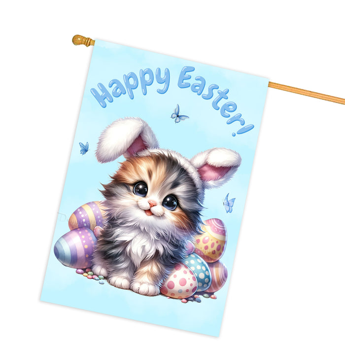 Happy Easter Persian Cat, Egg Hunt House Flags for Home Decorations - Double Sided Yard Lawn Easter Festival Decorative Gift - Holiday Cats Flag Decor 28"w x 40"h, EGHNT00041