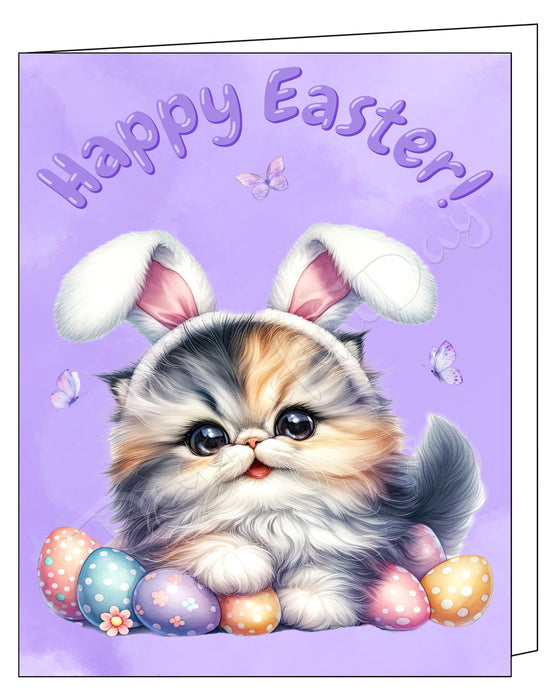 Happy Easter Persian Cat Greeting Cards, Spring Holiday Notecards Blank Inside Envelopes Included, Unique Easter Egg Cards for Cat Lovers