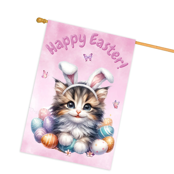 Happy Easter Persian Cat, Egg Hunt House Flags for Home Decorations - Double Sided Yard Lawn Easter Festival Decorative Gift - Holiday Cats Flag Decor 28"w x 40"h, EGHNT00043