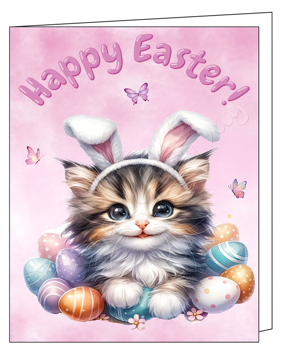 Happy Easter Persian Cat Greeting Cards, Spring Holiday Notecards Blank Inside Envelopes Included, Unique Easter Egg Cards for Cat Lovers
