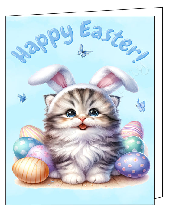 Happy Easter Persian Cat Greeting Cards, Spring Holiday Notecards Blank Inside Envelopes Included, Unique Easter Egg Cards for Cat Lovers