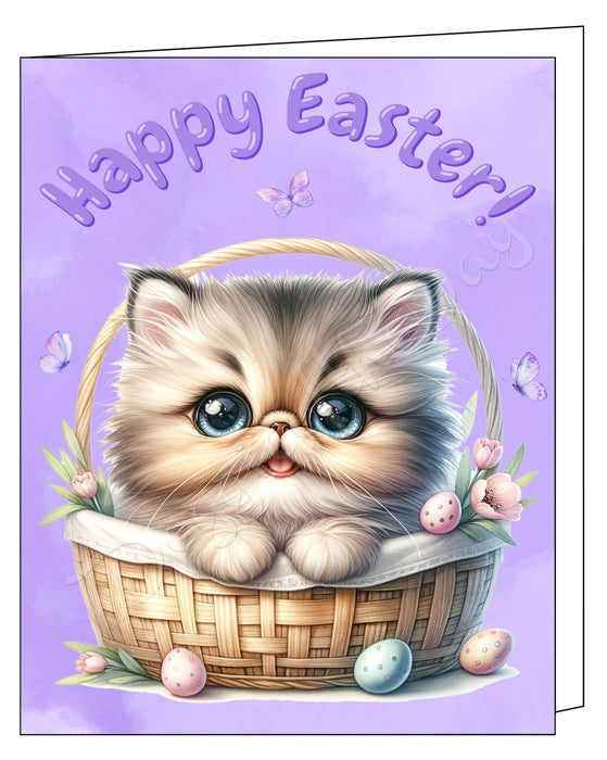 Happy Easter Persian Cat Greeting Cards, Spring Holiday Notecards Blank Inside Envelopes Included, Unique Easter Egg Cards for Cat Lovers