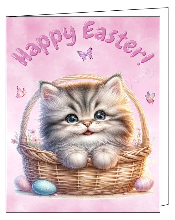 Happy Easter Persian Cat Greeting Cards, Spring Holiday Notecards Blank Inside Envelopes Included, Unique Easter Egg Cards for Cat Lovers