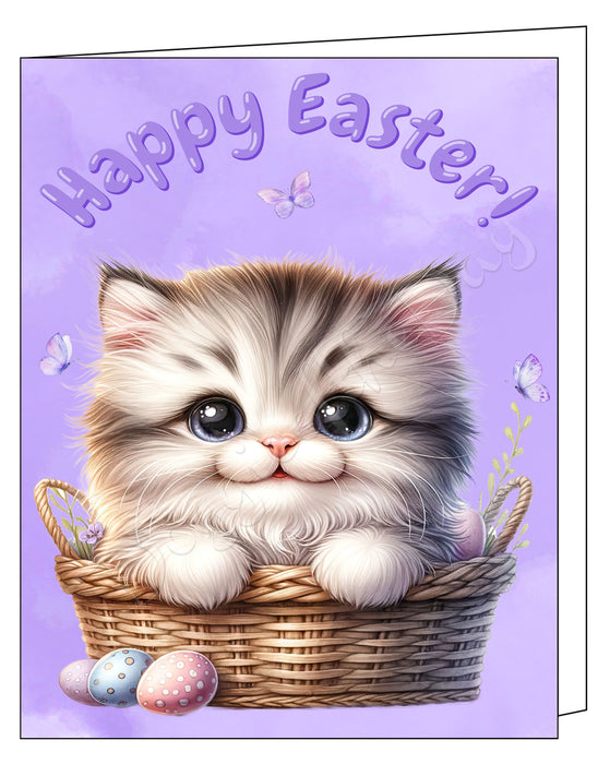 Happy Easter Persian Cat Greeting Cards, Spring Holiday Notecards Blank Inside Envelopes Included, Unique Easter Egg Cards for Cat Lovers