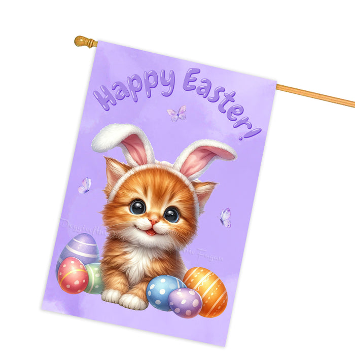 Happy Easter Persian Cat, Egg Hunt House Flags for Home Decorations - Double Sided Yard Lawn Easter Festival Decorative Gift - Holiday Cats Flag Decor 28"w x 40"h, EGHNT00039