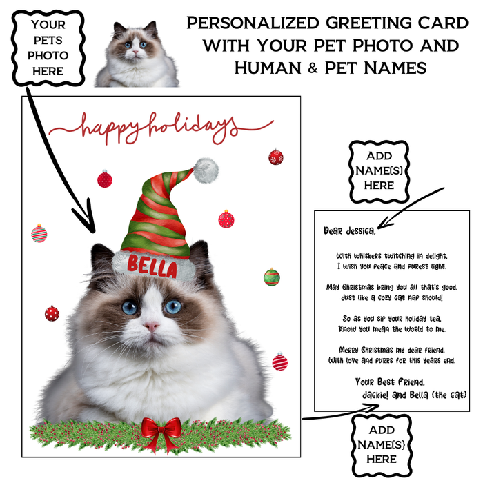 Custom Christmas Card with Pet Portrait, Upload Your Own Photo, Personalized Text and Name, Xmas Greeting Card for Dog Cat Mom, Dad, Grandma