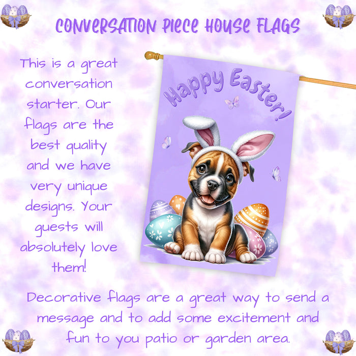 PitBull Easter House Flag Puppy Yard Decor Gift for Dog Lovers 28x40 Inch Double-Sided