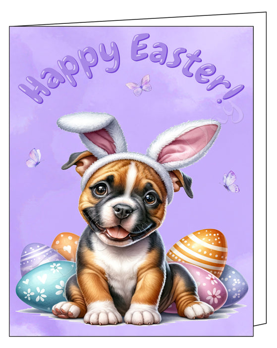 Happy Easter Pitbull 2 Greeting Cards, Spring Holiday Notecards Blank Inside Envelopes Included, Unique Easter Egg Cards for Dog Lovers