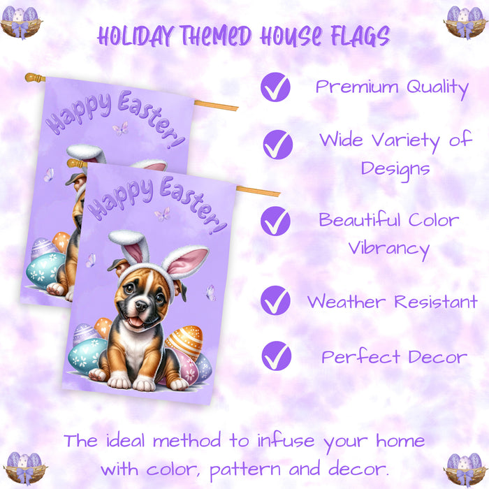 PitBull Easter House Flag Puppy Yard Decor Gift for Dog Lovers 28x40 Inch Double-Sided