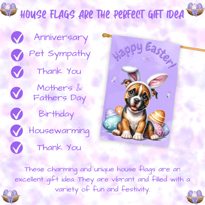 PitBull Easter House Flag Puppy Yard Decor Gift for Dog Lovers 28x40 Inch Double-Sided