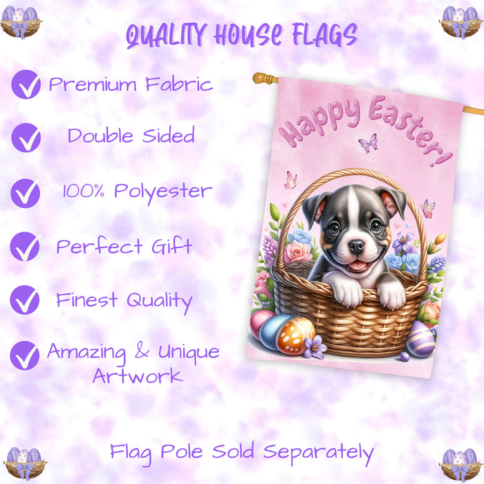 Pit Bull Easter Puppy House Flag Spring Home Yard Decor Double Sided Dog Banner 28x40 Inch Double-Sided