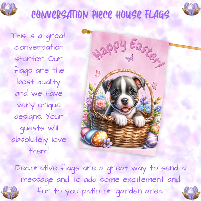 Pit Bull Easter Puppy House Flag Spring Home Yard Decor Double Sided Dog Banner 28x40 Inch Double-Sided