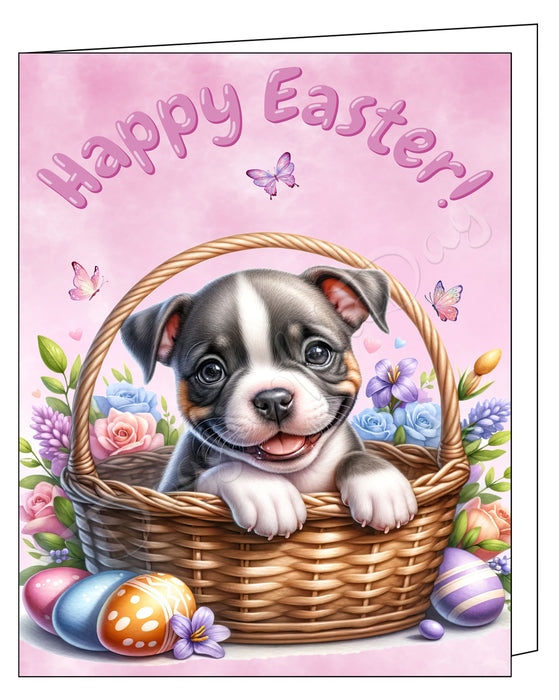 Happy Easter Pitbull Greeting Cards, Spring Holiday Notecards Blank Inside Envelopes Included, Unique Easter Egg Cards for Dog Lovers