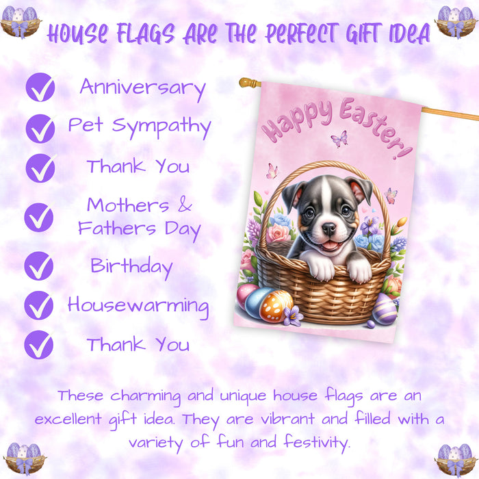 Pit Bull Easter Puppy House Flag Spring Home Yard Decor Double Sided Dog Banner 28x40 Inch Double-Sided